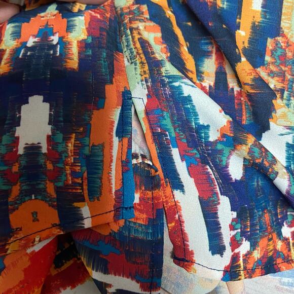 ANA A New Approach Top Blouse Orange Multicolor M Tie Front - Picture 7 of 13